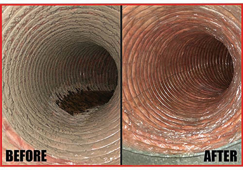 Air duct before and after cleaning